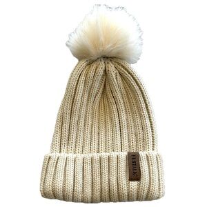 Furtalk Hat Women’s OS Beige Cream Knit Beanie with Detachable Pom Pom